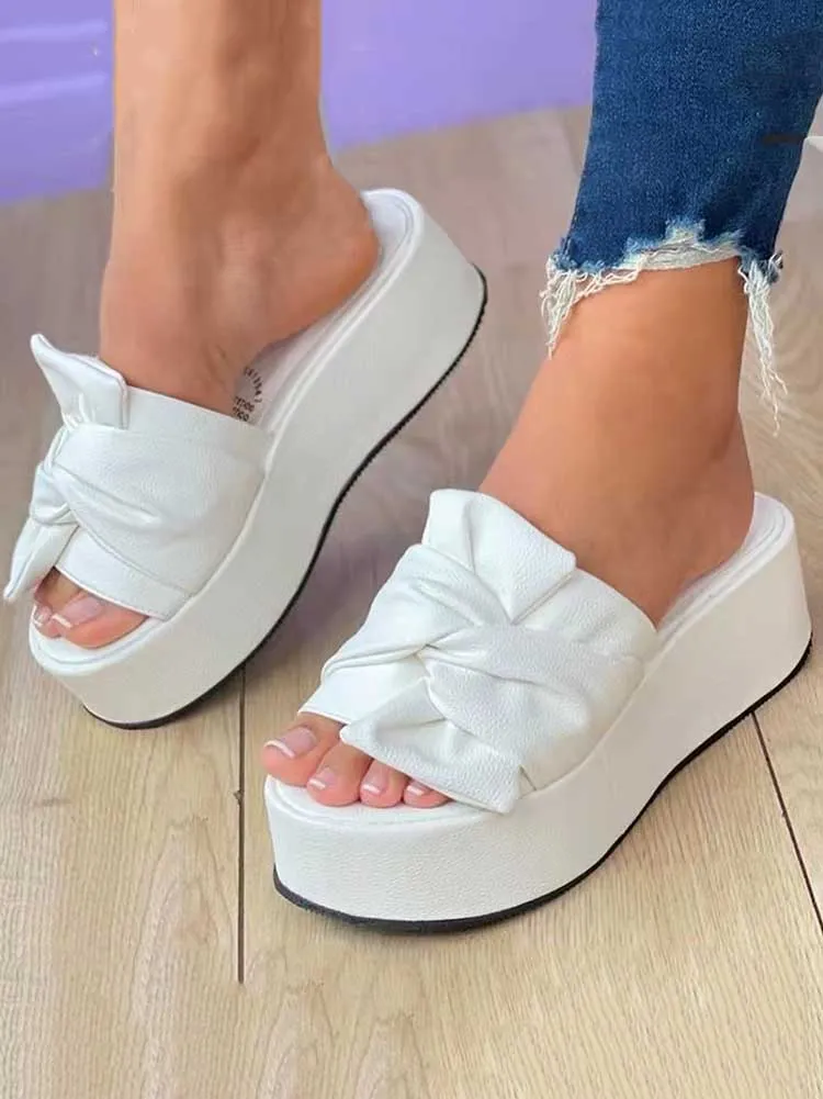 Amozae-Round Toe Bow Platform Sandals
