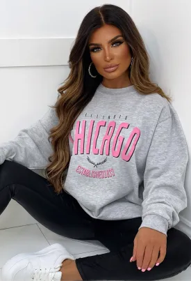 Chicago Days Grey Marl Oversized Printed Sweatshirt