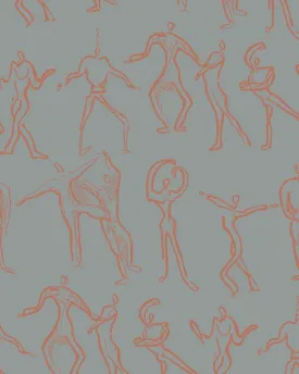 Dancers Wallpaper - Blue - Grey   Tangerine