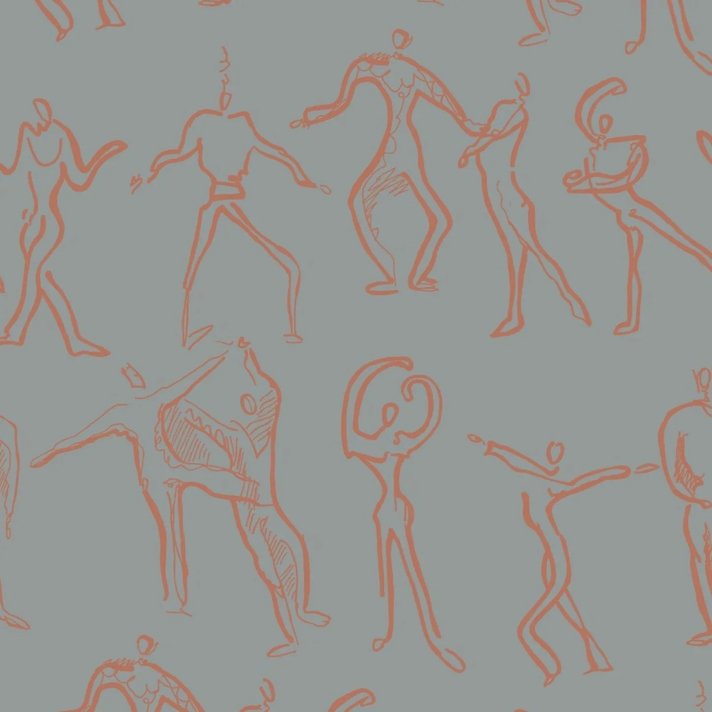 Dancers Wallpaper - Blue - Grey   Tangerine