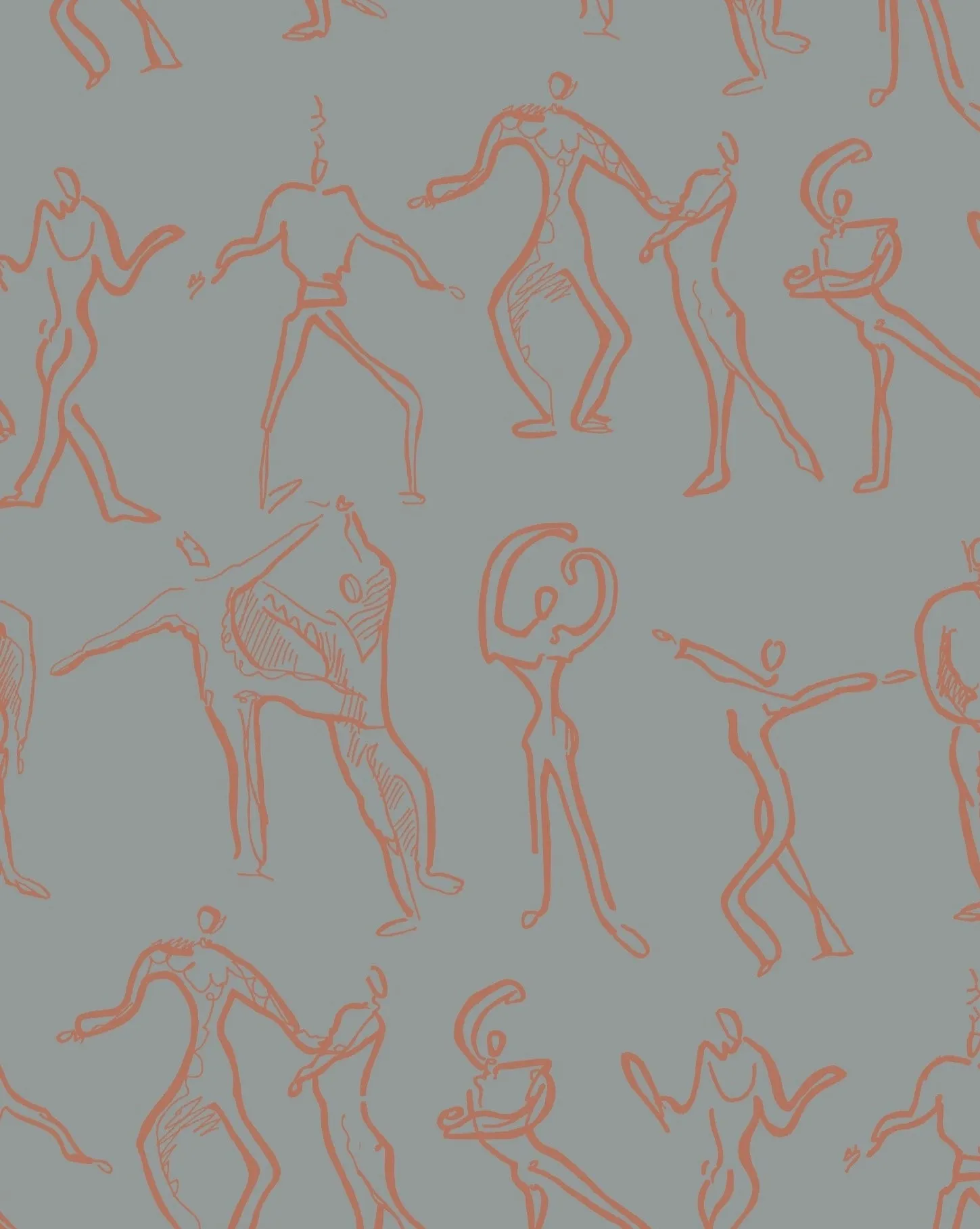 Dancers Wallpaper - Blue - Grey   Tangerine