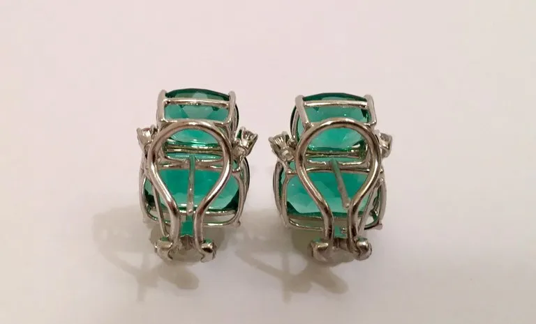 Double Cushion Green Amethyst Stone Earrings with Detachable Pearls