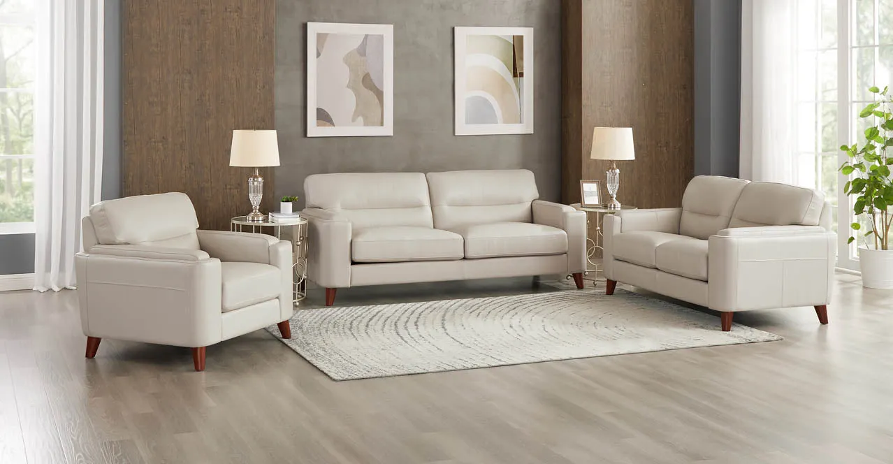 Elm Leather 2 Seater Sofa Collection, Vanilla White