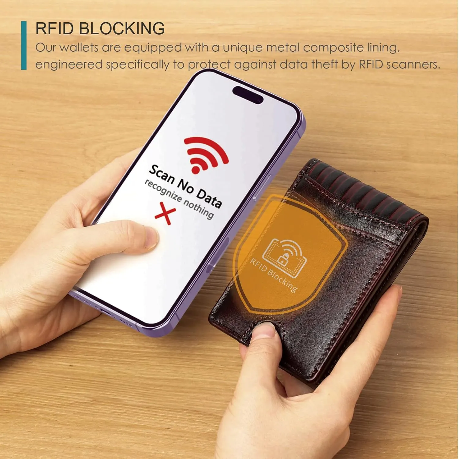 Full Grain Leather Wallets for Men, Bifold Wallets for Men, Mens Leather Wallets with 12 Slots, RFID Blocking, Gifts for Men (USA Flag, Red)