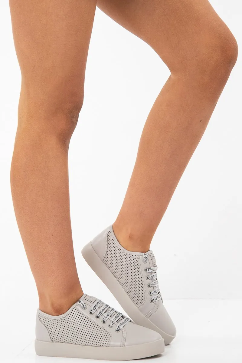 Grey Cage Detail Trainers With Ribbon Laces - Tina
