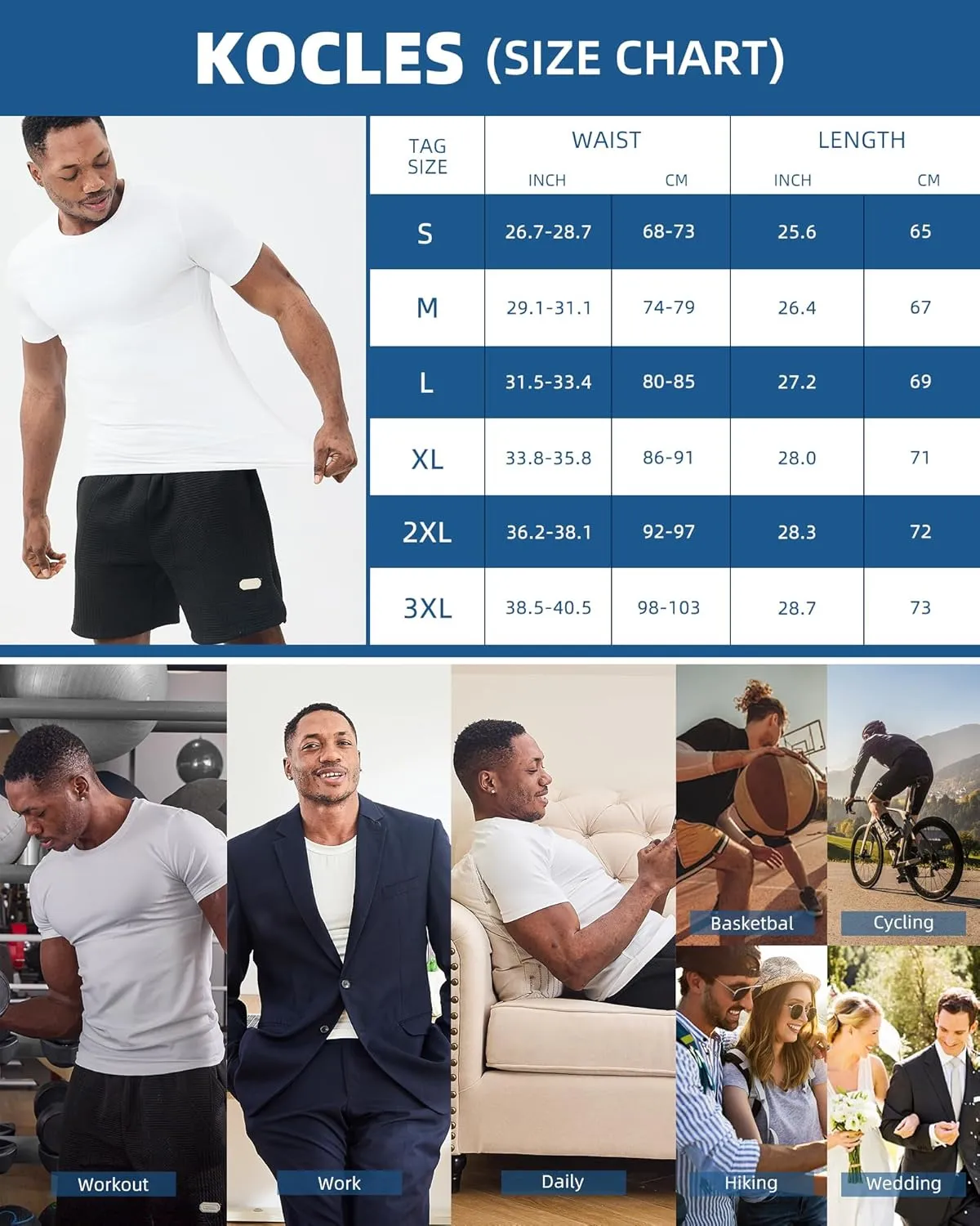 KOCLES Mens Slimming Compression Shirt, Slimming Undershirt Shirts for Men Body Shaper Shapewear Tummy Control