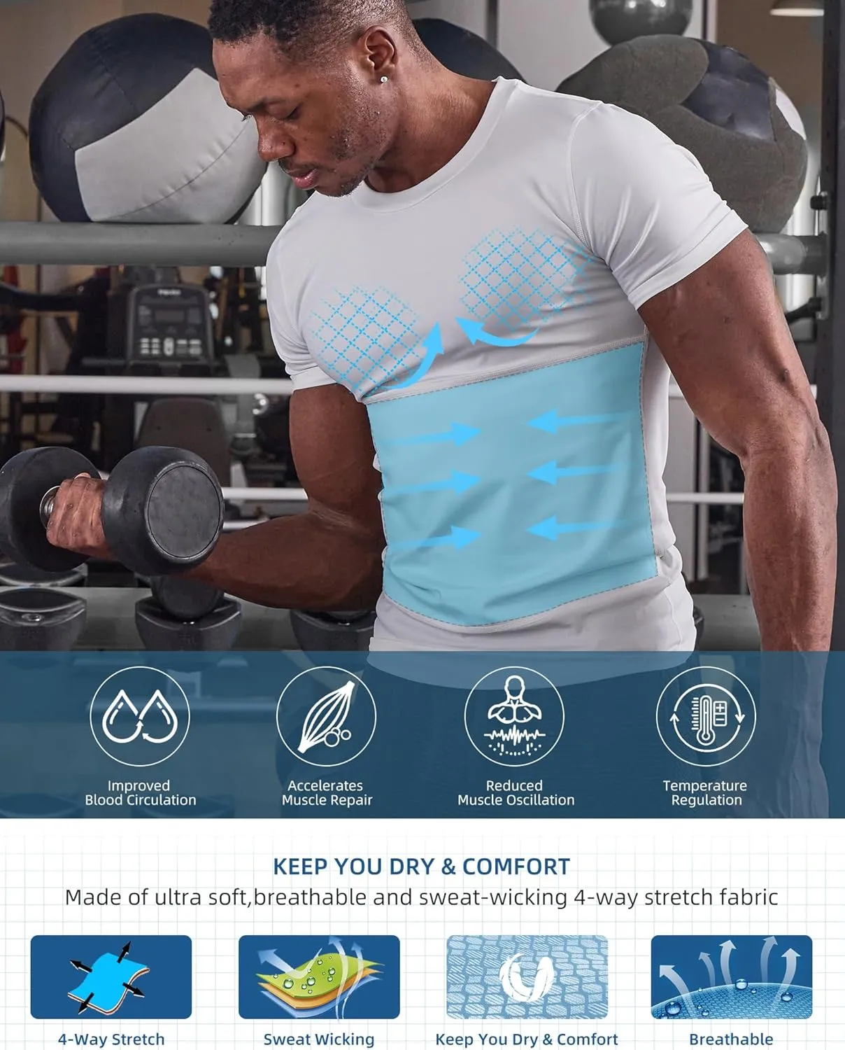 KOCLES Mens Slimming Compression Shirt, Slimming Undershirt Shirts for Men Body Shaper Shapewear Tummy Control