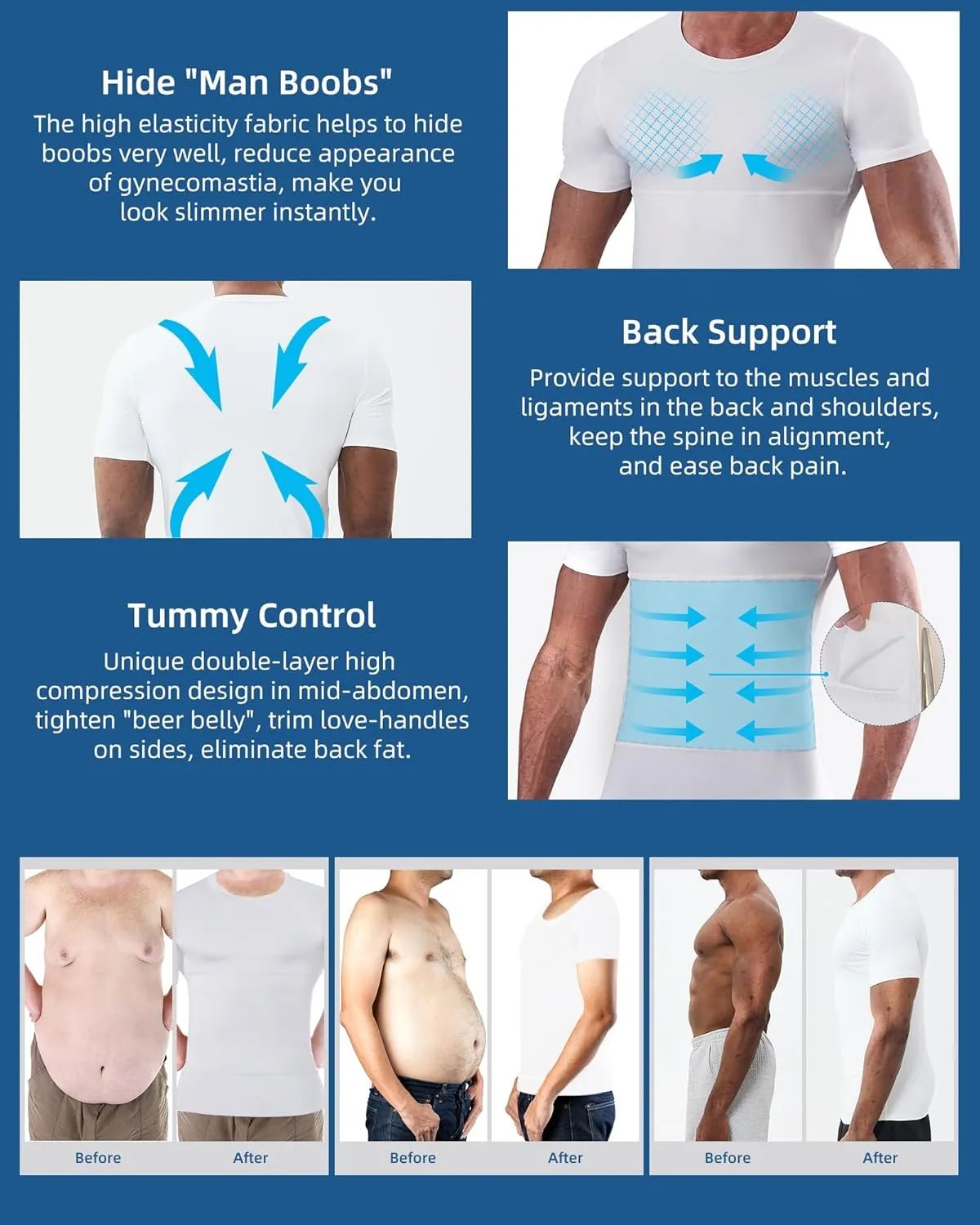 KOCLES Mens Slimming Compression Shirt, Slimming Undershirt Shirts for Men Body Shaper Shapewear Tummy Control