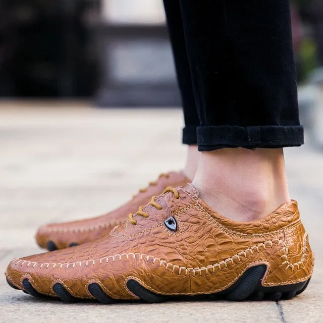Luxury Genuine Leather Casual Flat Alligator Style Shoes
