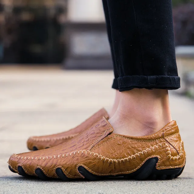 Luxury Genuine Leather Casual Flat Alligator Style Shoes