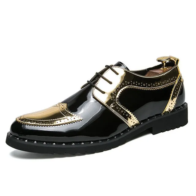 Luxury Golden Fashion Business Dress Oxford Brogue Shoes