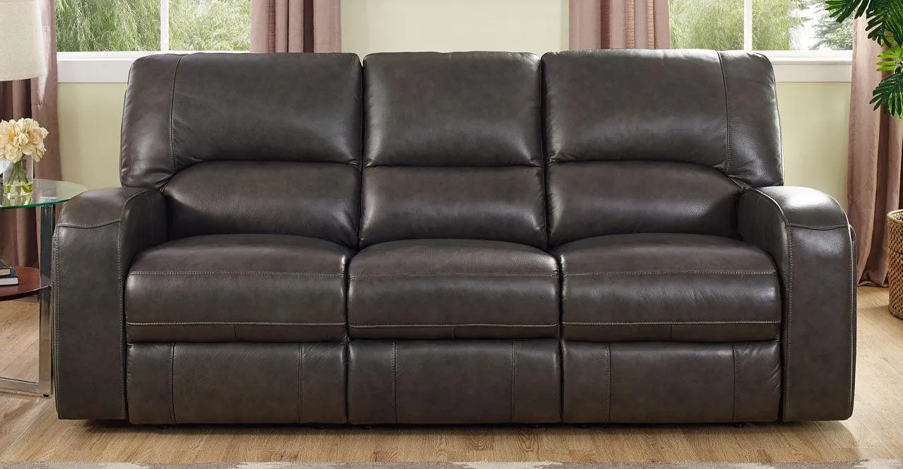 New Castle Power Leather Sofa, Quartz Gray