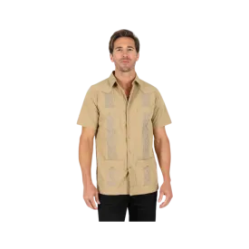 Platini Men's Modern Guayabera Khaki Shirt