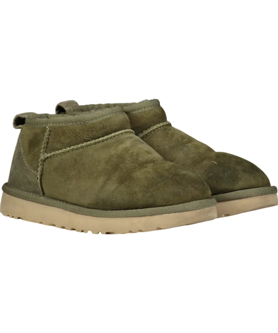 UGG Olive Green Suede Classic Ultra Mini Boots UK 4 EU 37 👠