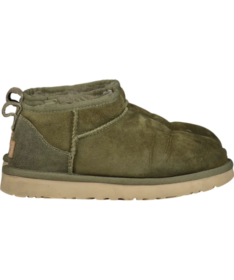 UGG Olive Green Suede Classic Ultra Mini Boots UK 4 EU 37 👠