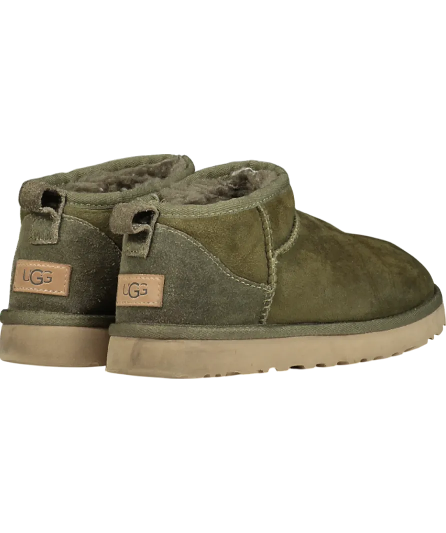 UGG Olive Green Suede Classic Ultra Mini Boots UK 4 EU 37 👠